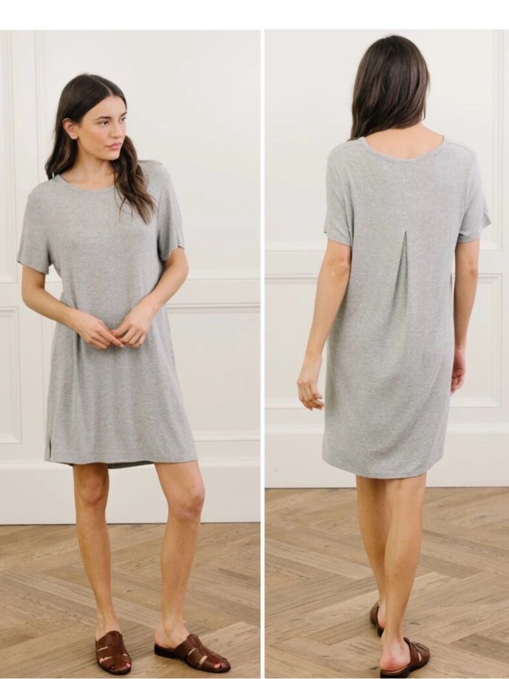 Cozy Earth Bamboo Rib-Knit Boyfriend Sleep Tshirt Dress, grey, size S Oversized